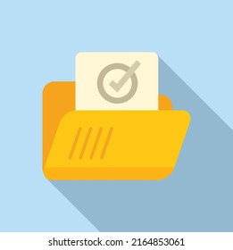 Approved folder icon flat vector. Complete work. Control trust