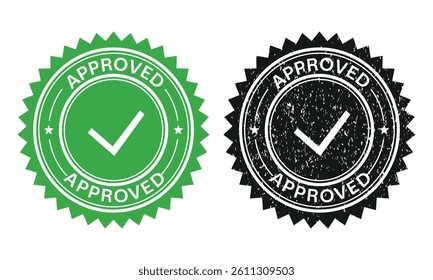 Approved green circle rubber seal stamp icon. Flat isolated vector template