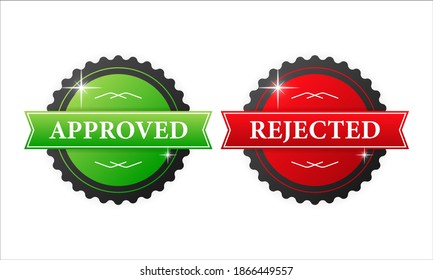 Approved green and rejected red rubber stamp with green and red rubber on white background. Realistic object. Vector illustration.