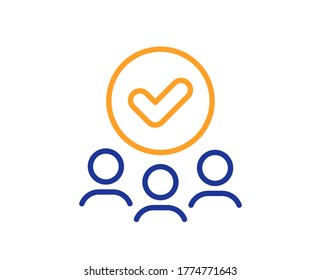 Icono de línea de grupo aprobado. Firma de equipo aceptada. Símbolo de recursos humanos. Concepto colorido del contorno de línea delgada. Icono de grupo aprobado con estilo lineal. Trazo editable. Vector