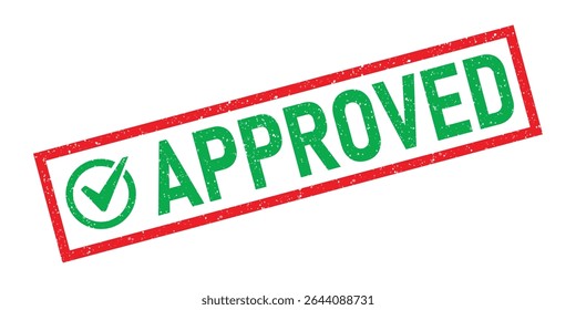  Approved grunge rubber stamp seal ink red green tick check mark sign symbol badge dusty grunge effect allow information accepted permission access approval assurance authorised
