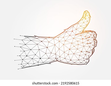 Approved. Hand gesture Ok low poly design. Thumb up or gesture of approval polygonal vector illustration.