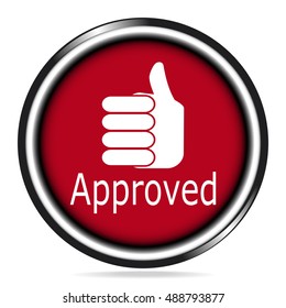 Approved and hand icon on red button
