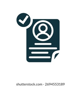 GENEHMIGT Mensch Persönliche Info, Vektorsymbol.Vektorgrafiken gefüllt flaches Zeichen für mobiles Konzept und Web-Design. Symbol für Lebenslauf-Lebenslauf. Symbol, Logo-Abbildung. 