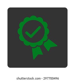 Approved icon from Award Buttons OverColor Set. Icon style is green and gray colors, flat rounded square button, white background.