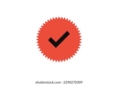 Icono aprobado. Marca de verificación negra con etiqueta de pegatina de estrella de forma circular naranja aislada en fondo blanco. Elementos De Diseño De Icono Vector Plano Para Plantillas Web.