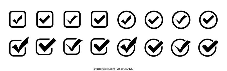Icono Aprobado. Iconos de vector de marca de verificación negra. Marque los iconos . Ilustración vectorial.  