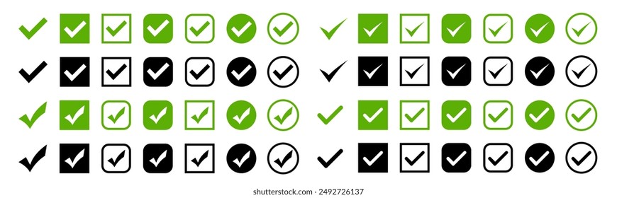 Approved icon. Black and green check mark vector icons. Check mark icons . Vector illustration.  