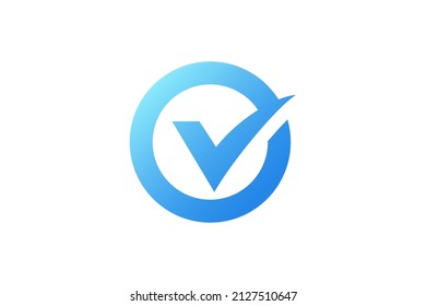 Approved Icon. Blue Check Mark with Circle Shape Sticker Label isolated on White Background. Flat Vector Icon Design Elements For Web Templates.