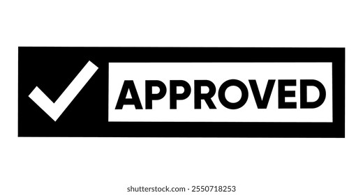 Icono aprobado con un símbolo de marca de verificación en negrita y la palabra "Aprobado" en negro sobre un fondo blanco.