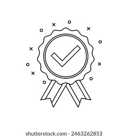 approved icon, checking quality sign and symbol. Medal with check mark for computer, web and mobile app.