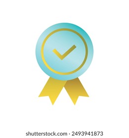 icono aprobado, señal de control de calidad y símbolo. Medalla con marca de verificación para ordenador, Web y App móvil.