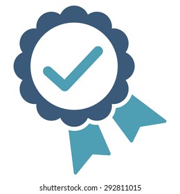 Approved icon from Competition & Success Bicolor Icon Set. Vector style: flat bicolor symbols, cyan and blue colors, rounded angles, white background.