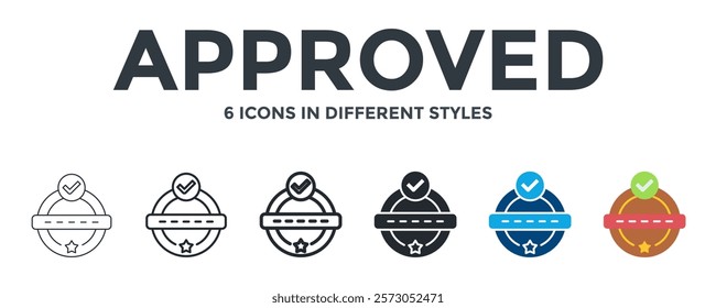 Approved Icon In Different Style Vector Illustration. Designed In Thin Line, Regular Line, Bold Line, Glyph, Color Fill, And Flat Style Can Be Used For Web