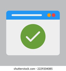 Icono aprobado en estilo plano sobre el navegador, uso para presentación de aplicaciones móviles del sitio web