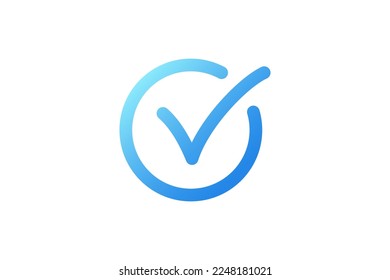 Approved Icon Line Style. Blue Check Mark with Circle Sticker Label isolated on White Background. Flat Vector Icon Design Elements For Web Templates.