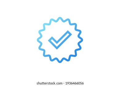 Approved Icon Line. White Check Mark with Blue Circle Shape Sparkle Star Sticker Label isolated on White Background. Flat Vector Icon Design Elements For Web Templates.