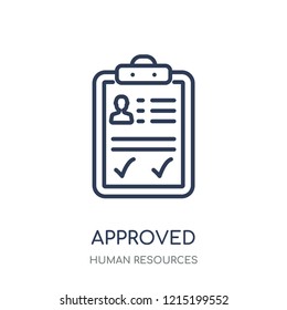 Approved icon. Approved linear symbol design from Human resources collection.