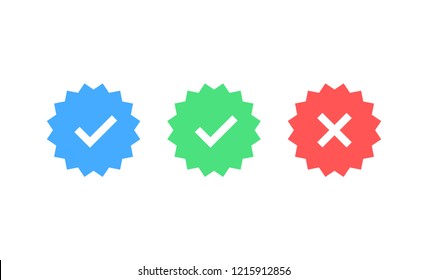 Approved icon. Profile Verification. Accept badge. Quality icon. Check mark. Sticker with tick. Vector illustration.