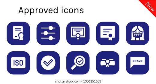 approved icon set. 10 filled approved icons.  Simple modern icons about  - Diploma, Control, Censor, Iso, Check, Check mark, Bravo