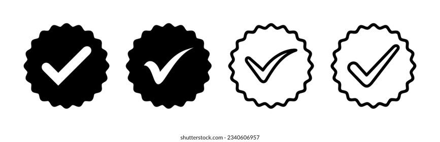 Ilustración aprobada del conjunto de iconos. Icono de Medalla certificado. marca de verificación