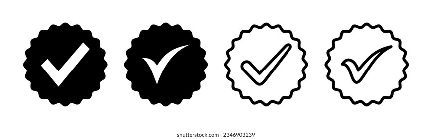 Genehmigte Icon-Set-Illustration. zertifiziertes Medaillensymbol. Prüfzeichen