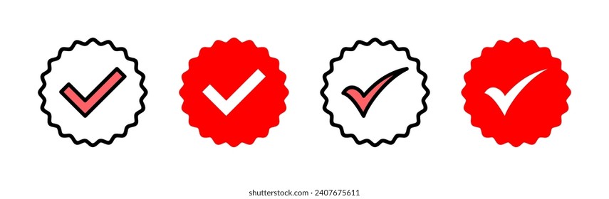 Ilustración aprobada del conjunto de iconos. Icono de Medalla certificado. marca de verificación