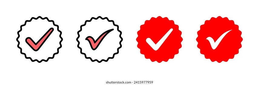 Ilustración aprobada del conjunto de iconos. Icono de Medalla certificado. marca de verificación
