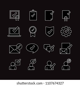 Approved icon set isolated on black background. Trendy approved icons for web site, app,label,ui and logo. Useful for sticker,stamp,banner, poster and placard. Creative art concept,vector illustration
