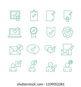 Approved icon set isolated on white background. Trendy approved icons for web site, app,label,ui and logo. Useful for sticker,stamp,banner, poster and placard. Creative art concept,vector illustration