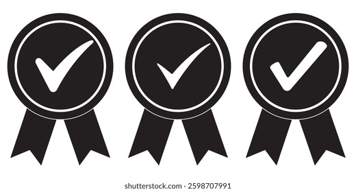 Approved Icon Vector, Certified Medal Icon with Check Mark, Isolated on White Background for Quality Assurance and Certification Concepts