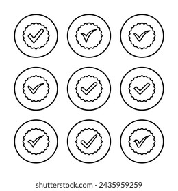 Genehmigte Symbolvektordarstellung. Zertifiziertes Medaillensymbol. Häkchen
