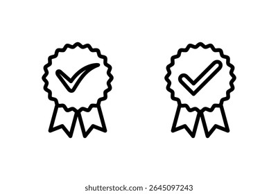 Ilustração de vetor de ícone aprovada. Ícone de Medalha Certificado. marca de seleção