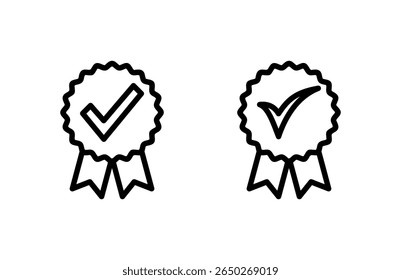Ilustración vectorial de iconos aprobada. Icono de medalla certificado. marca de verificación