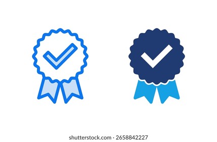 Ilustración vectorial de iconos aprobada. Icono de medalla certificado. marca de verificación