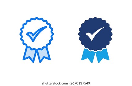 Ilustración vectorial de iconos aprobada. Icono de medalla certificado. marca de verificación