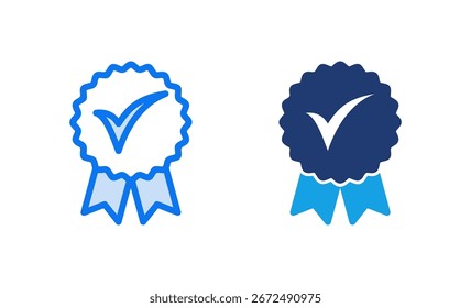 Genehmigte Symbolvektorgrafik. Symbol für die zertifizierte Medaille. Prüfzeichen