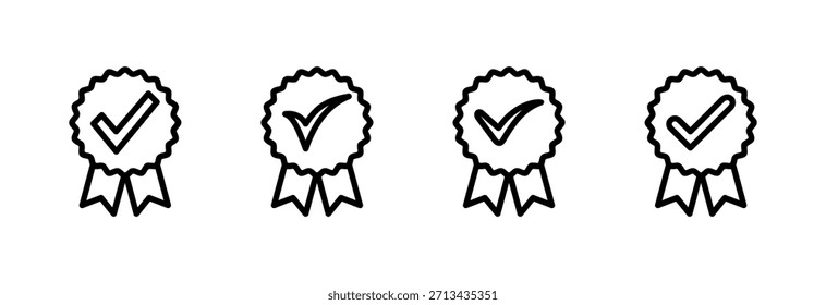 Ilustración vectorial de iconos aprobada. Icono de medalla certificado. marca de verificación