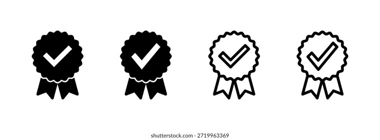 Ilustración vectorial de iconos aprobada. Icono de medalla certificado. marca de verificación