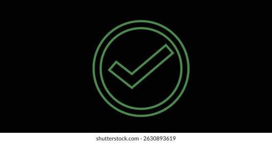 Icono aprobado Ilustración vectorial de un letrero de neón Marca de verificación Arte digital aislado sobre fondo negro