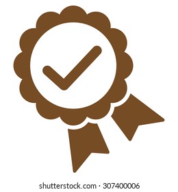 Approved icon. Vector style is flat symbols, brown color, rounded angles, white background.