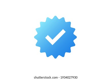 Approved Icon. White Check Mark with Blue Circle Shape Sparkle Star Sticker Label isolated on White Background. Flat Vector Icon Design Elements For Web Templates.