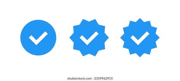 Approved Icon. White Check Mark with Blue Circle set. Vector illustration