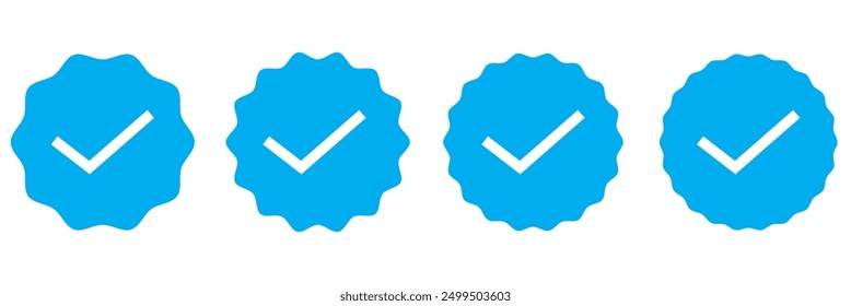 Icono aprobado. Marca de verificación blanca con el conjunto de círculo azul. Ilustración vectorial. EPS 10