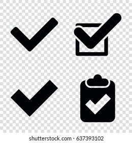 Approved icons set. set of 4 approved filled icons such as tick