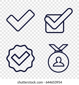 Approved icons set. set of 4 approved outline icons such as medal
