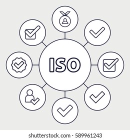 approved icons set. Set of 9 approved outline icons such as medal, tick, ISO