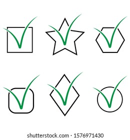 approved icons set green checkmark. simple flat vector illustration eps10 isolated on white background