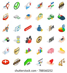 Approved icons set. Isometric style of 36 approved vector icons for web isolated on white background