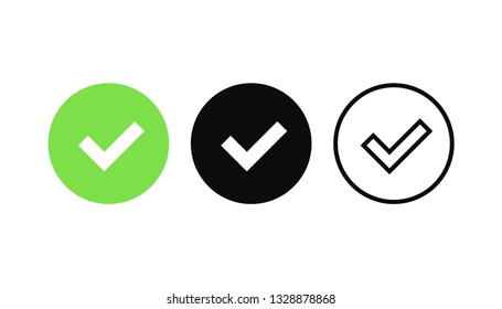 Approved icons set. Profile Verification. Accept badge. Quality icon. Check mark. Sticker with tick. Vector illustration